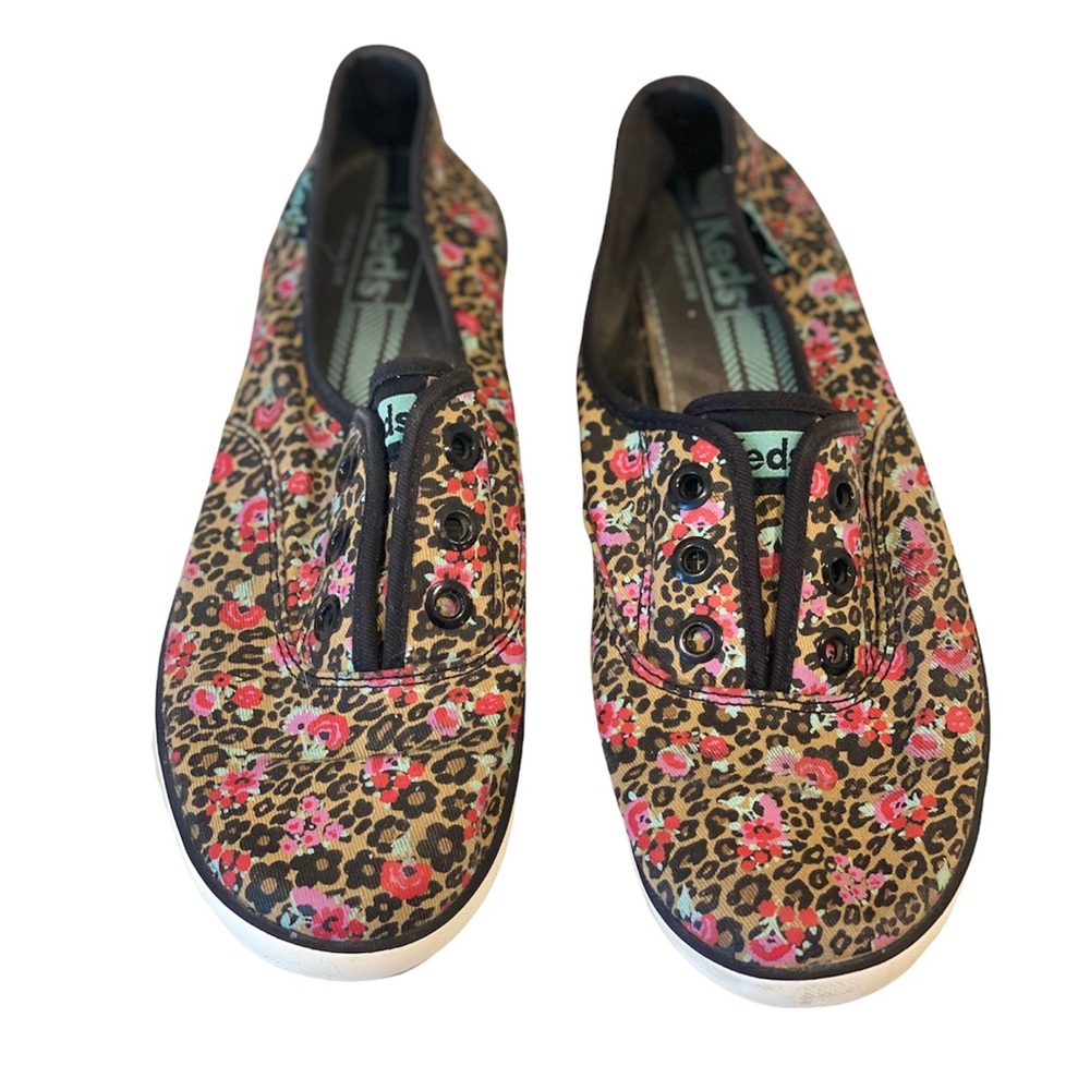 Keds Floral Leopard Slip On Sneakers Shoes Black Pink Brown 7.5 Retro Feminine
